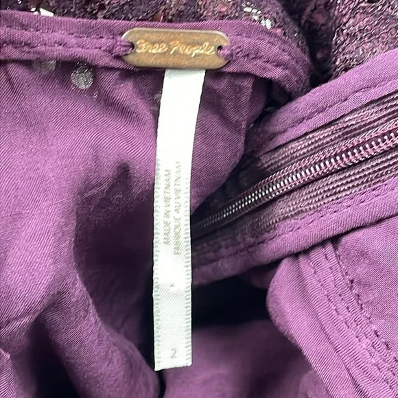 Free People Honey Honey Lace Long Sleeve Mini Dress Burgundy Purple Defect 2 - Picture 10 of 14